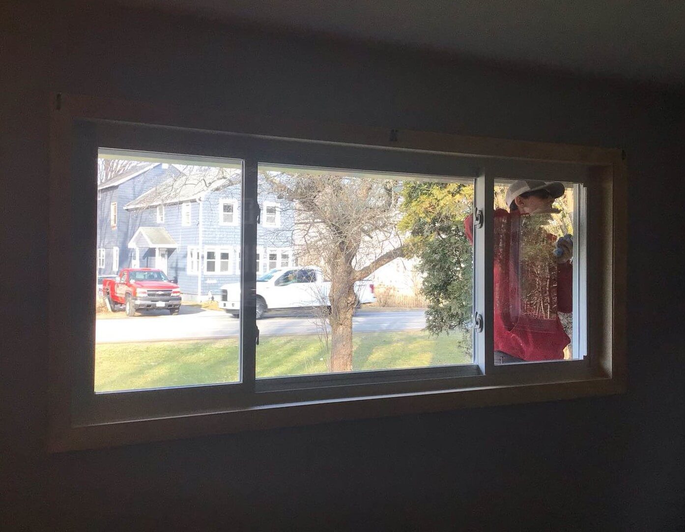 Three lite slider window-interior