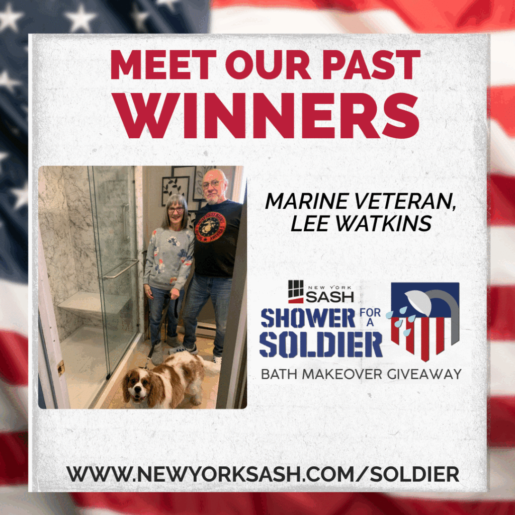 High-quality, renovated shower space, part of a special free bath makeover project by New York Sash dedicated to a local veteran.