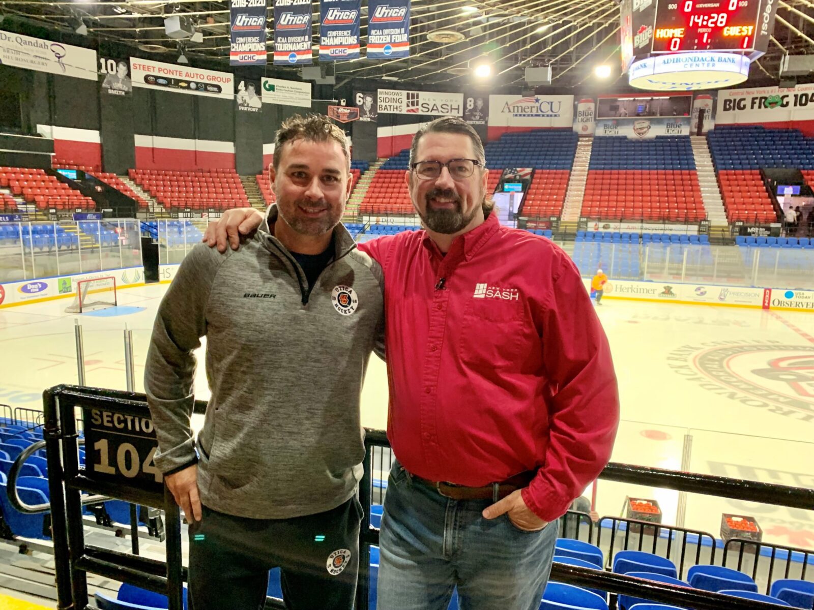 Scot Hayes of New York Sash with Utica Pioneers Hockey Coach Gary Heenan