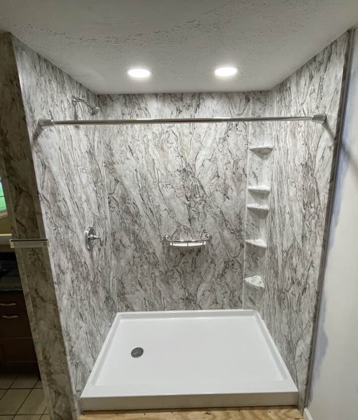Stunning acrylic walk in shower, designed by the homeowners and installed by professionals at New York Sash